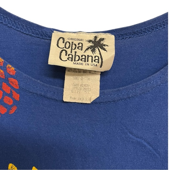 COPA CABANA Vintage Dress T-Shirt Midi Tropical Painted Carribean Blue Size 5X - Picture 3 of 12